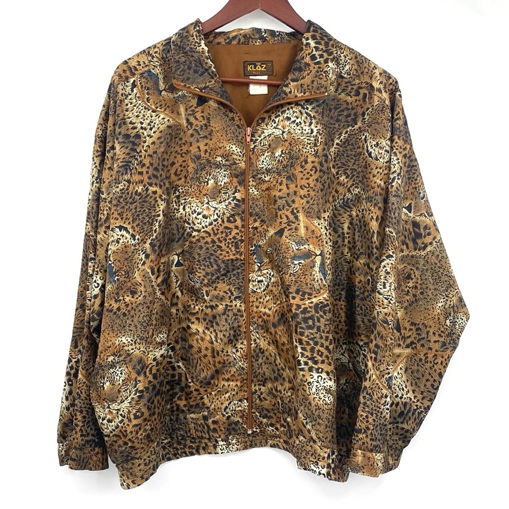 Vintage Silk Bomber Jacket Women’s Plus Size 2X 3X 4X Leopard Animal Print Tan‎